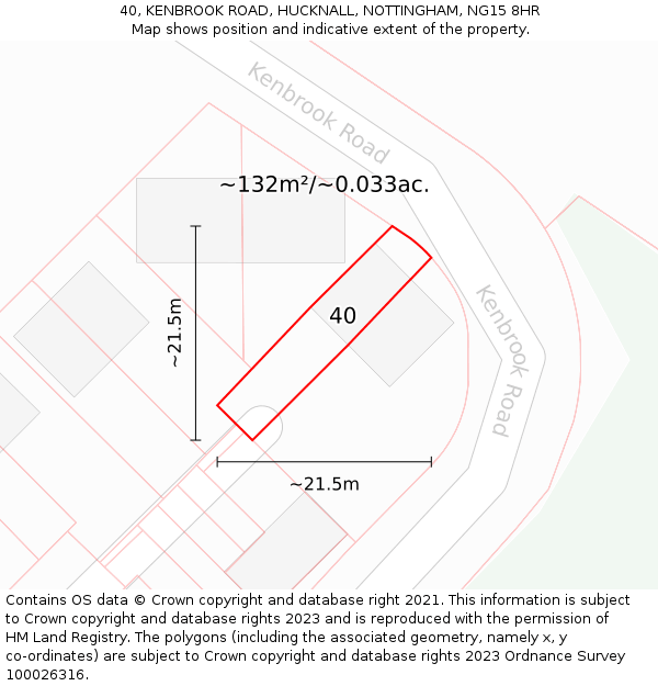 40, KENBROOK ROAD, HUCKNALL, NOTTINGHAM, NG15 8HR: Plot and title map