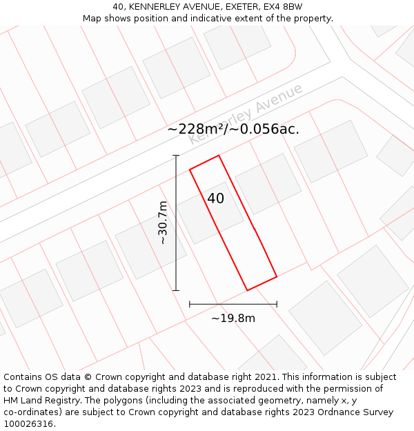 40, KENNERLEY AVENUE, EXETER, EX4 8BW: Plot and title map