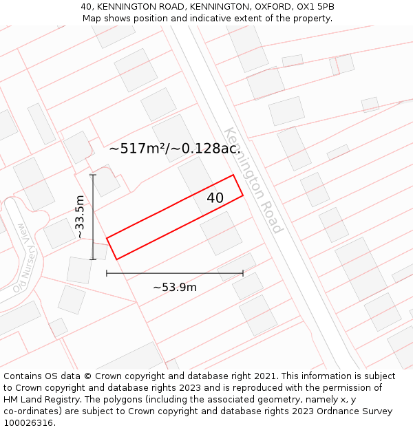 40, KENNINGTON ROAD, KENNINGTON, OXFORD, OX1 5PB: Plot and title map