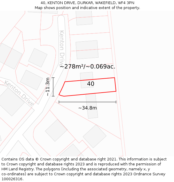 40, KENTON DRIVE, DURKAR, WAKEFIELD, WF4 3PN: Plot and title map