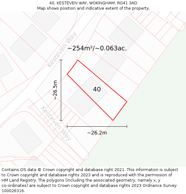 40, KESTEVEN WAY, WOKINGHAM, RG41 3AD: Plot and title map
