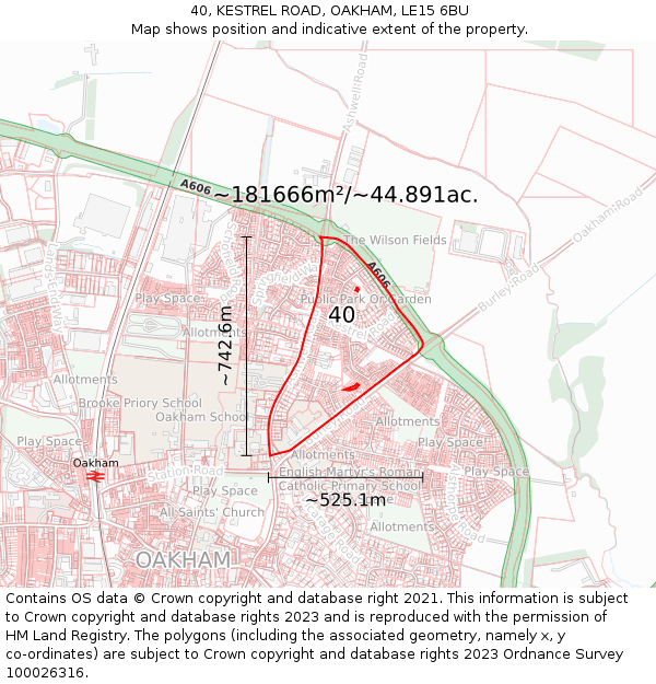 40, KESTREL ROAD, OAKHAM, LE15 6BU: Plot and title map