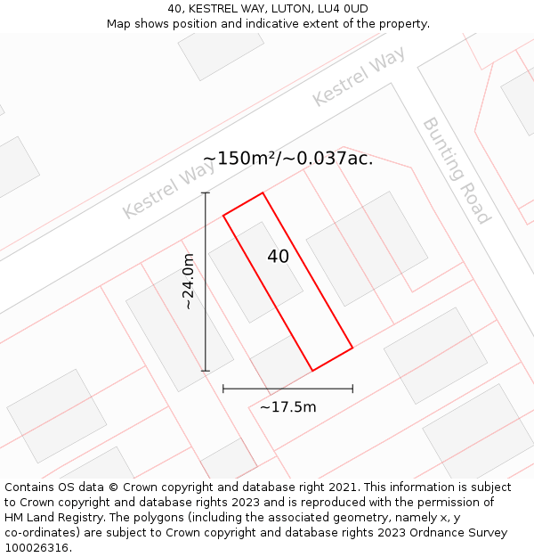 40, KESTREL WAY, LUTON, LU4 0UD: Plot and title map