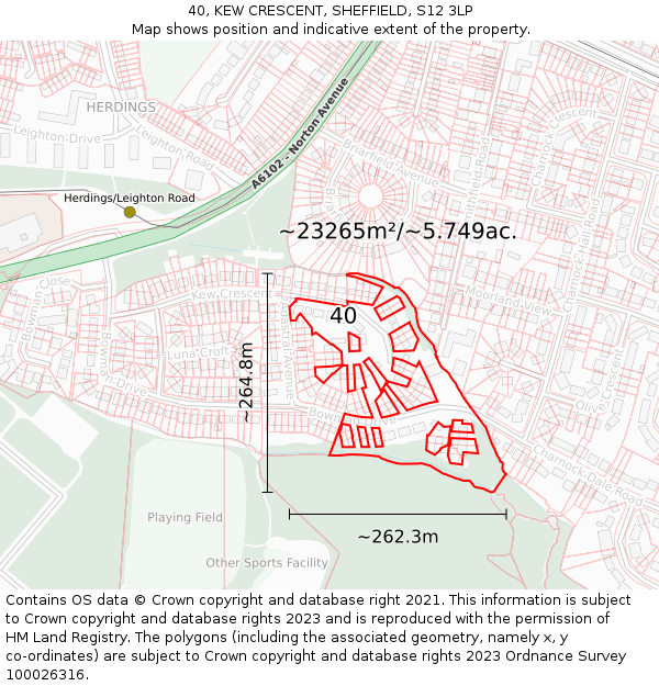40, KEW CRESCENT, SHEFFIELD, S12 3LP: Plot and title map