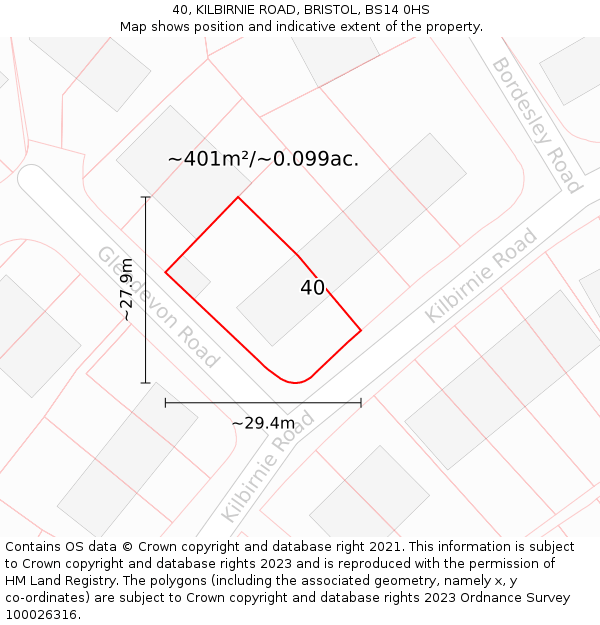 40, KILBIRNIE ROAD, BRISTOL, BS14 0HS: Plot and title map