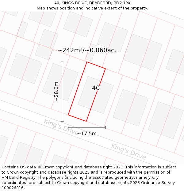 40, KINGS DRIVE, BRADFORD, BD2 1PX: Plot and title map