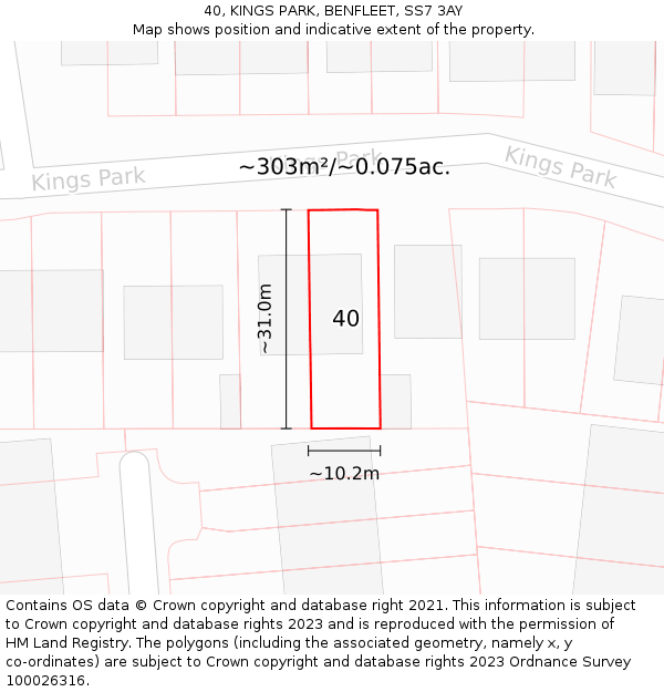 40, KINGS PARK, BENFLEET, SS7 3AY: Plot and title map
