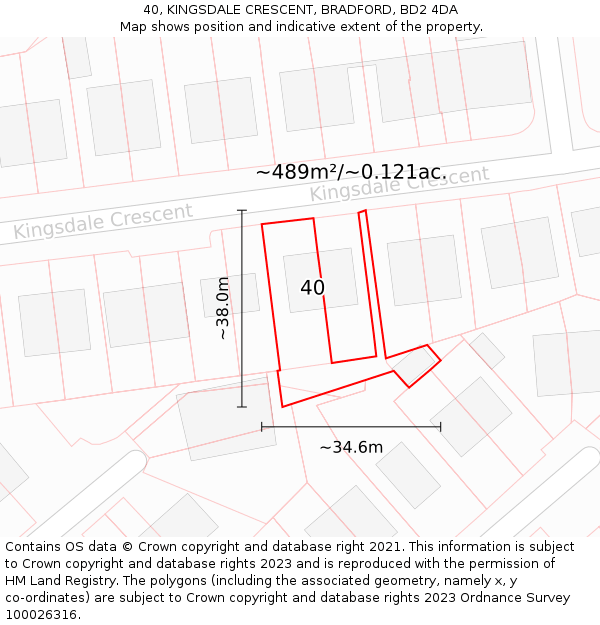 40, KINGSDALE CRESCENT, BRADFORD, BD2 4DA: Plot and title map