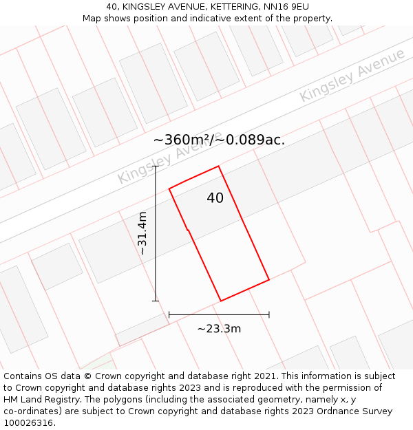 40, KINGSLEY AVENUE, KETTERING, NN16 9EU: Plot and title map