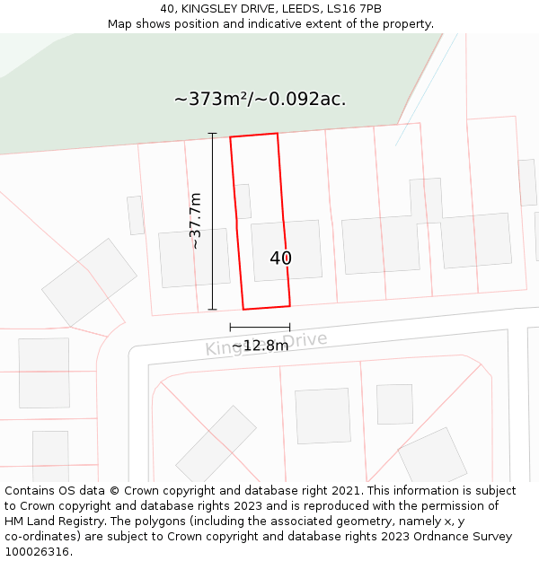 40, KINGSLEY DRIVE, LEEDS, LS16 7PB: Plot and title map