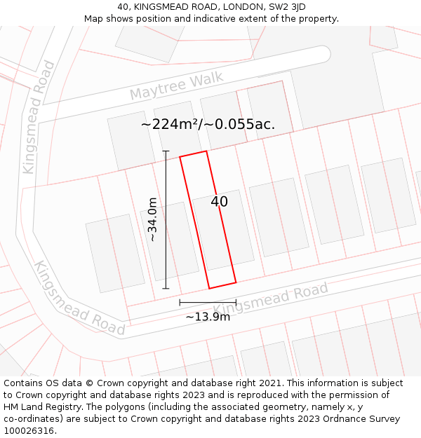 40, KINGSMEAD ROAD, LONDON, SW2 3JD: Plot and title map