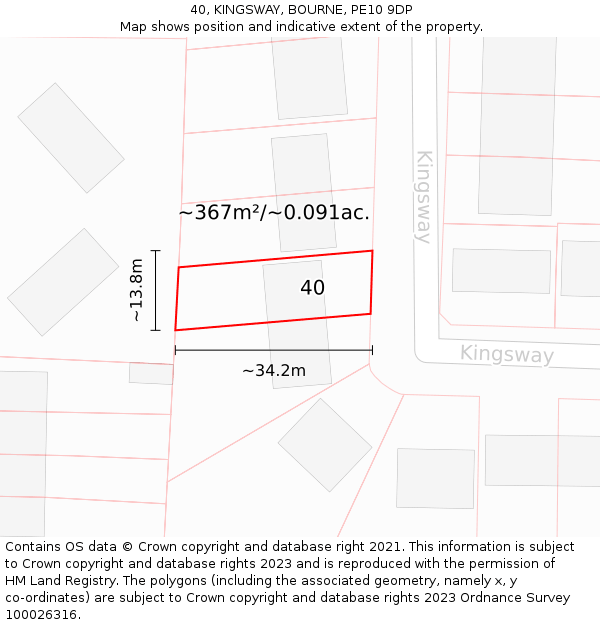 40, KINGSWAY, BOURNE, PE10 9DP: Plot and title map