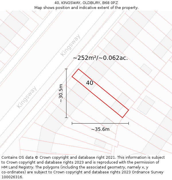 40, KINGSWAY, OLDBURY, B68 0PZ: Plot and title map