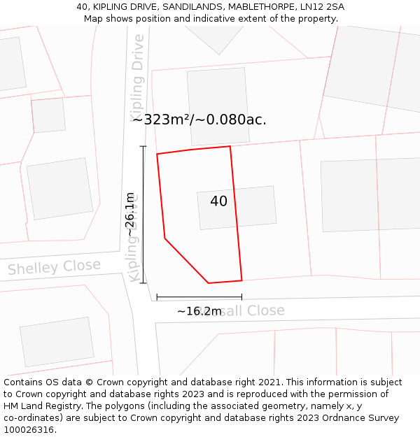 40, KIPLING DRIVE, SANDILANDS, MABLETHORPE, LN12 2SA: Plot and title map