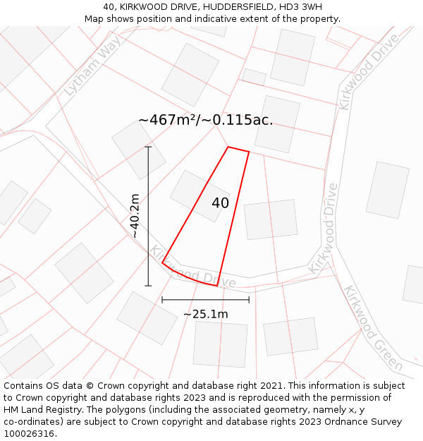 40, KIRKWOOD DRIVE, HUDDERSFIELD, HD3 3WH: Plot and title map