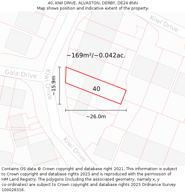 40, KIWI DRIVE, ALVASTON, DERBY, DE24 8NN: Plot and title map