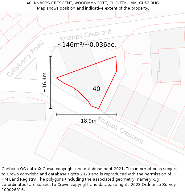 40, KNAPPS CRESCENT, WOODMANCOTE, CHELTENHAM, GL52 9HG: Plot and title map