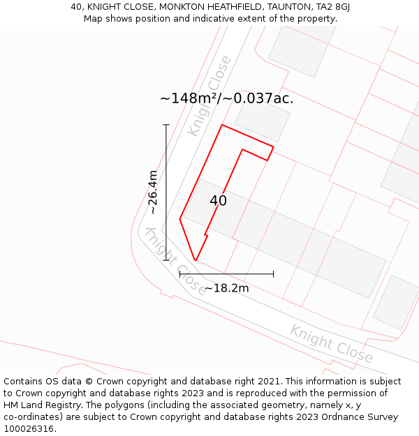 40, KNIGHT CLOSE, MONKTON HEATHFIELD, TAUNTON, TA2 8GJ: Plot and title map