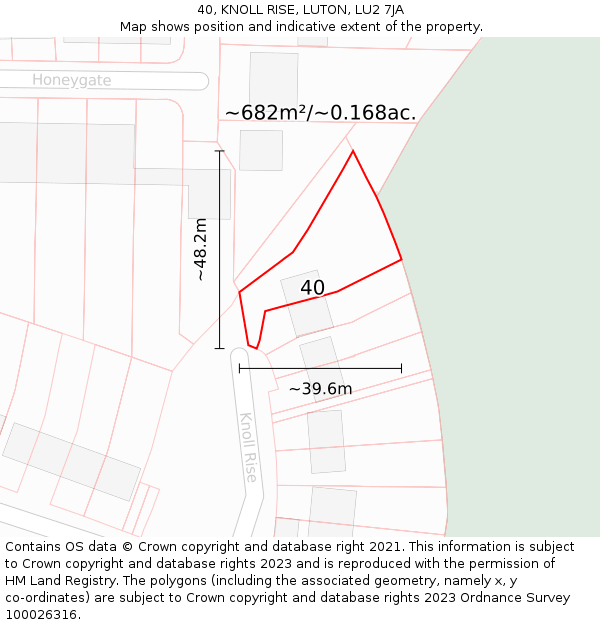 40, KNOLL RISE, LUTON, LU2 7JA: Plot and title map
