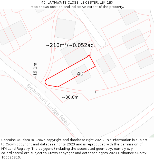 40, LAITHWAITE CLOSE, LEICESTER, LE4 1BX: Plot and title map