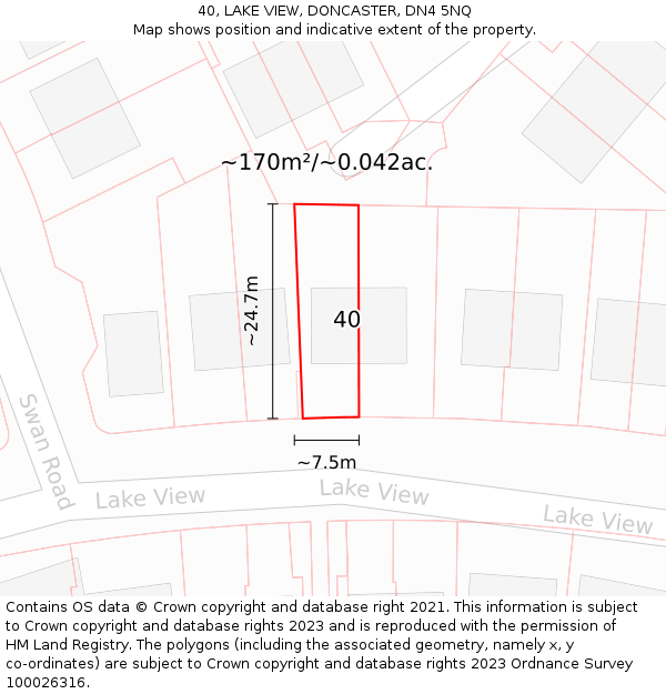 40, LAKE VIEW, DONCASTER, DN4 5NQ: Plot and title map