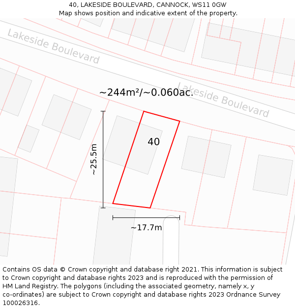 40, LAKESIDE BOULEVARD, CANNOCK, WS11 0GW: Plot and title map