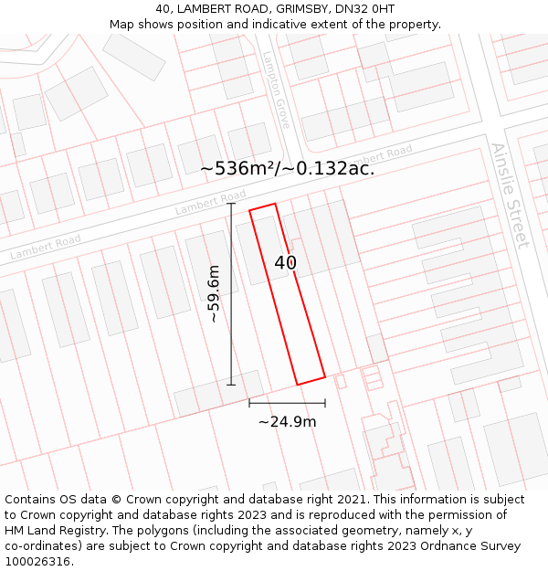 40, LAMBERT ROAD, GRIMSBY, DN32 0HT: Plot and title map