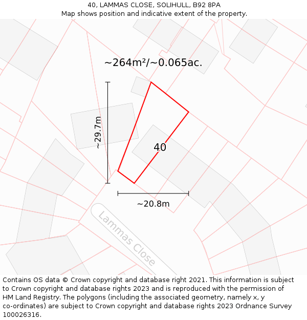 40, LAMMAS CLOSE, SOLIHULL, B92 8PA: Plot and title map