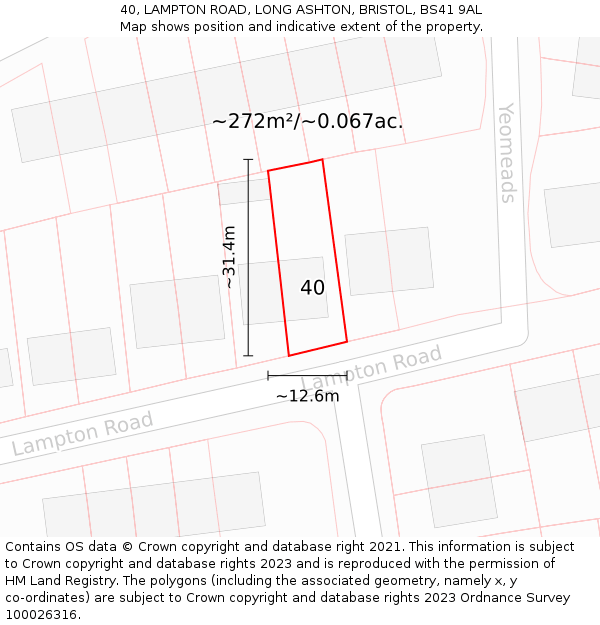 40, LAMPTON ROAD, LONG ASHTON, BRISTOL, BS41 9AL: Plot and title map