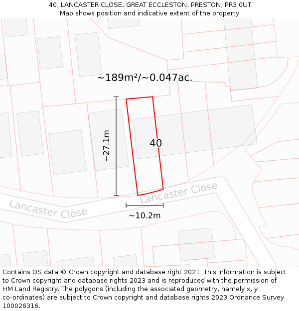 40, LANCASTER CLOSE, GREAT ECCLESTON, PRESTON, PR3 0UT: Plot and title map