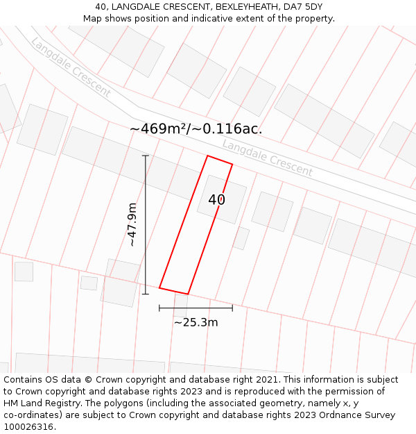 40, LANGDALE CRESCENT, BEXLEYHEATH, DA7 5DY: Plot and title map
