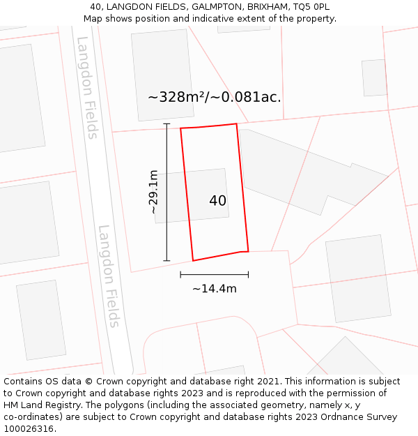 40, LANGDON FIELDS, GALMPTON, BRIXHAM, TQ5 0PL: Plot and title map