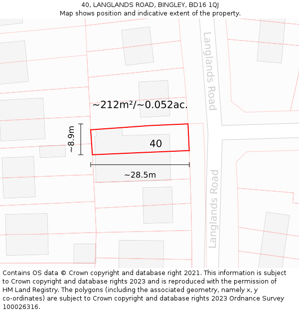 40, LANGLANDS ROAD, BINGLEY, BD16 1QJ: Plot and title map