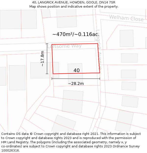 40, LANGRICK AVENUE, HOWDEN, GOOLE, DN14 7SR: Plot and title map