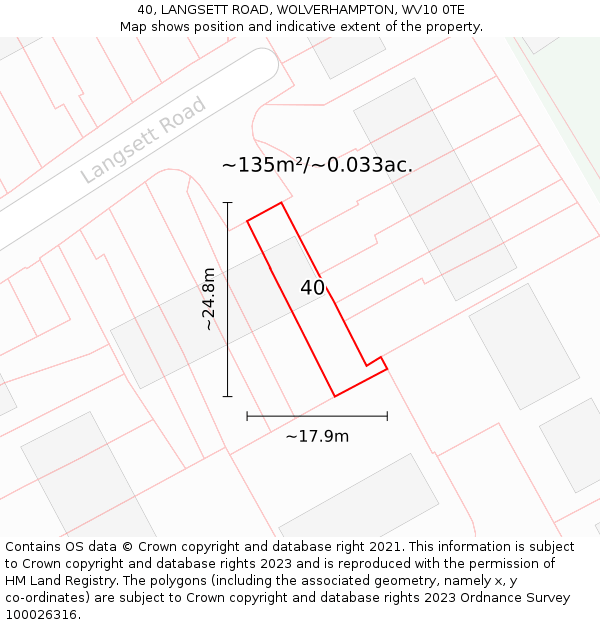 40, LANGSETT ROAD, WOLVERHAMPTON, WV10 0TE: Plot and title map