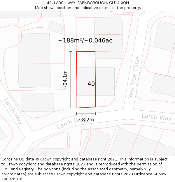 40, LARCH WAY, FARNBOROUGH, GU14 0QN: Plot and title map