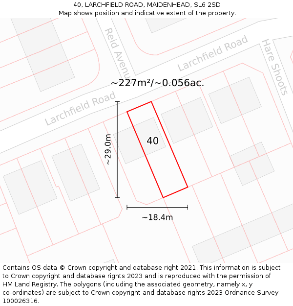 40, LARCHFIELD ROAD, MAIDENHEAD, SL6 2SD: Plot and title map