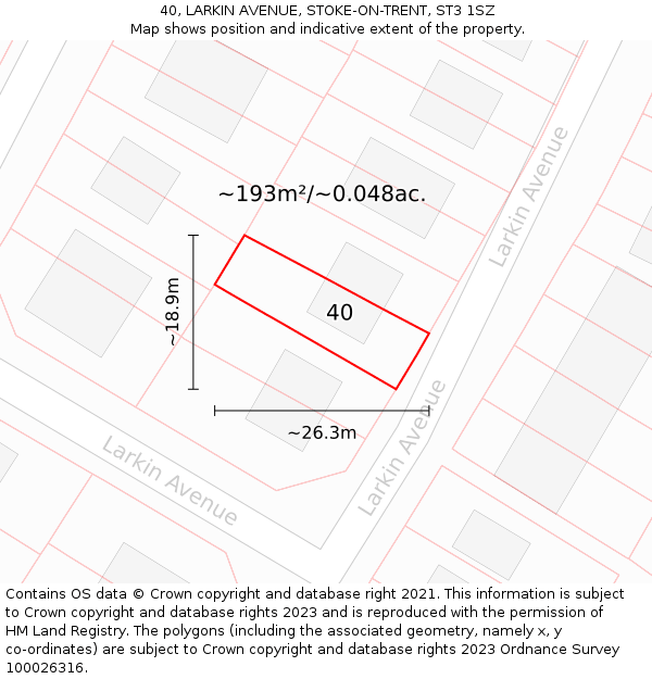 40, LARKIN AVENUE, STOKE-ON-TRENT, ST3 1SZ: Plot and title map
