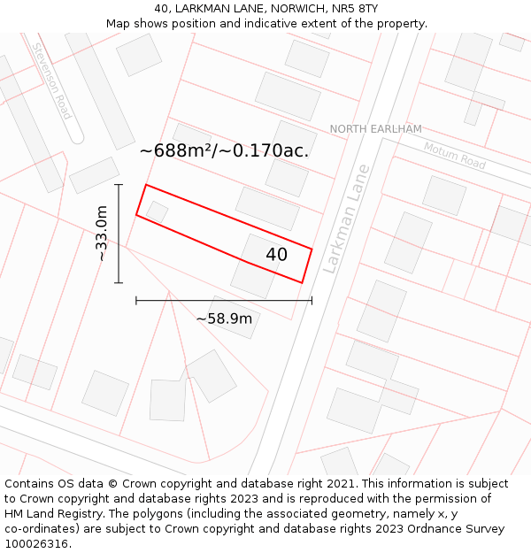 40, LARKMAN LANE, NORWICH, NR5 8TY: Plot and title map