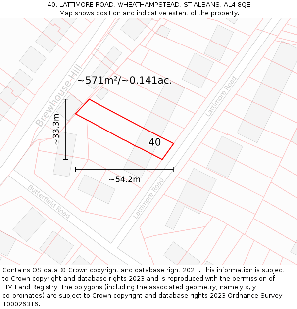 40, LATTIMORE ROAD, WHEATHAMPSTEAD, ST ALBANS, AL4 8QE: Plot and title map