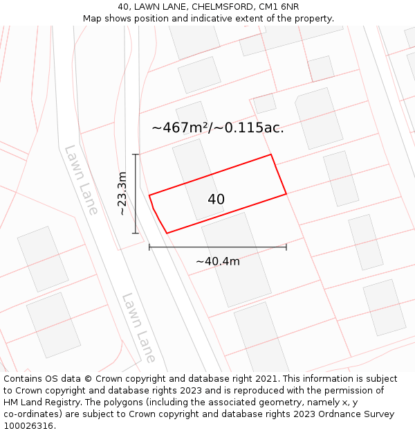 40, LAWN LANE, CHELMSFORD, CM1 6NR: Plot and title map