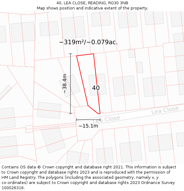 40, LEA CLOSE, READING, RG30 3NB: Plot and title map