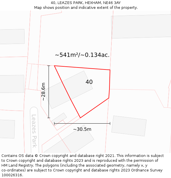 40, LEAZES PARK, HEXHAM, NE46 3AY: Plot and title map