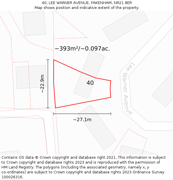 40, LEE WARNER AVENUE, FAKENHAM, NR21 8ER: Plot and title map