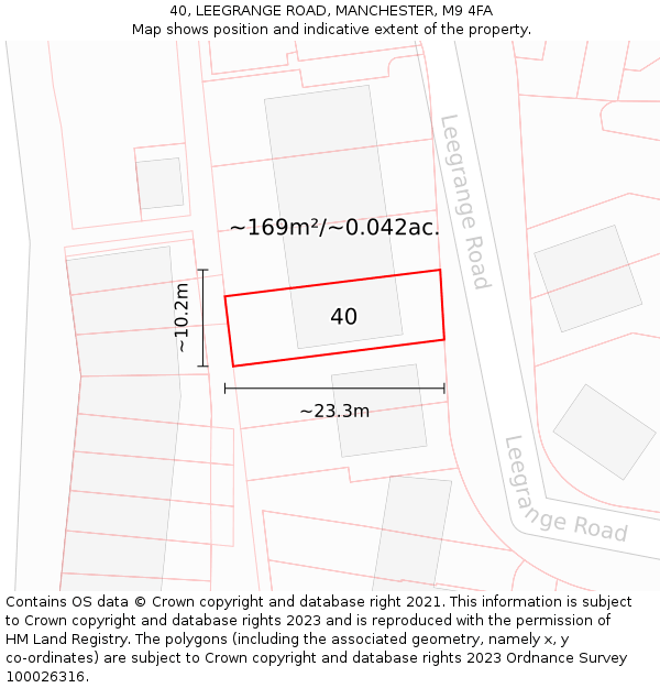 40, LEEGRANGE ROAD, MANCHESTER, M9 4FA: Plot and title map
