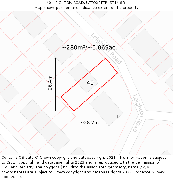 40, LEIGHTON ROAD, UTTOXETER, ST14 8BL: Plot and title map
