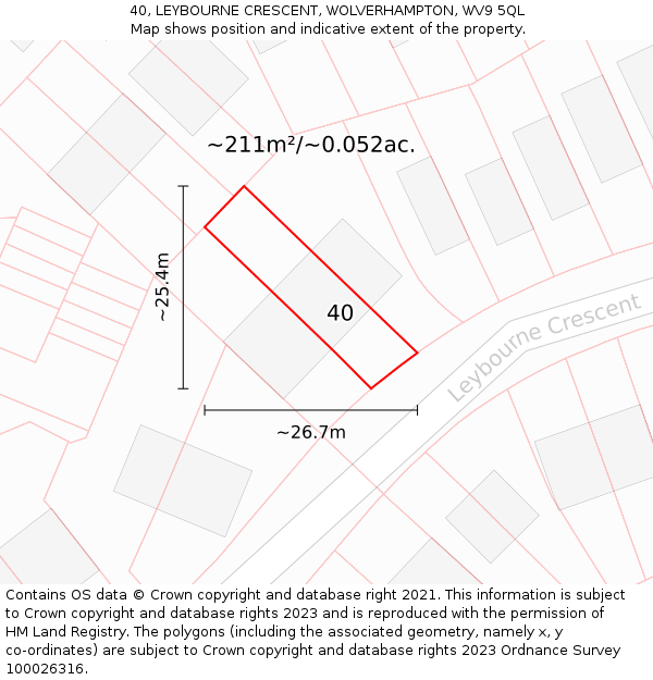 40, LEYBOURNE CRESCENT, WOLVERHAMPTON, WV9 5QL: Plot and title map