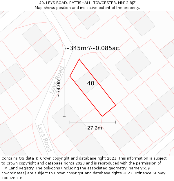 40, LEYS ROAD, PATTISHALL, TOWCESTER, NN12 8JZ: Plot and title map