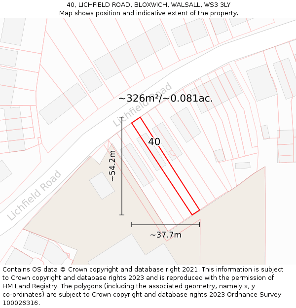 40, LICHFIELD ROAD, BLOXWICH, WALSALL, WS3 3LY: Plot and title map