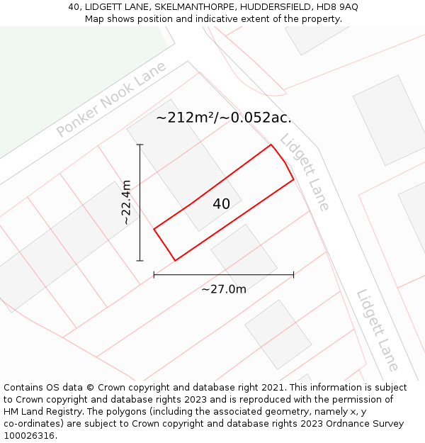 40, LIDGETT LANE, SKELMANTHORPE, HUDDERSFIELD, HD8 9AQ: Plot and title map